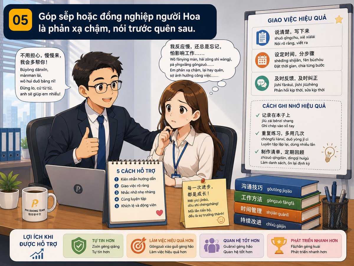 Phản xạ chậm khi giao tiếp với sếp và đồng nghiệp người Hoa